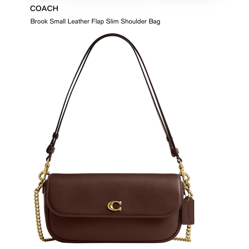 Coach Brook Small Leather Flap Slim Shoulder Bag Brown Gold CAN90